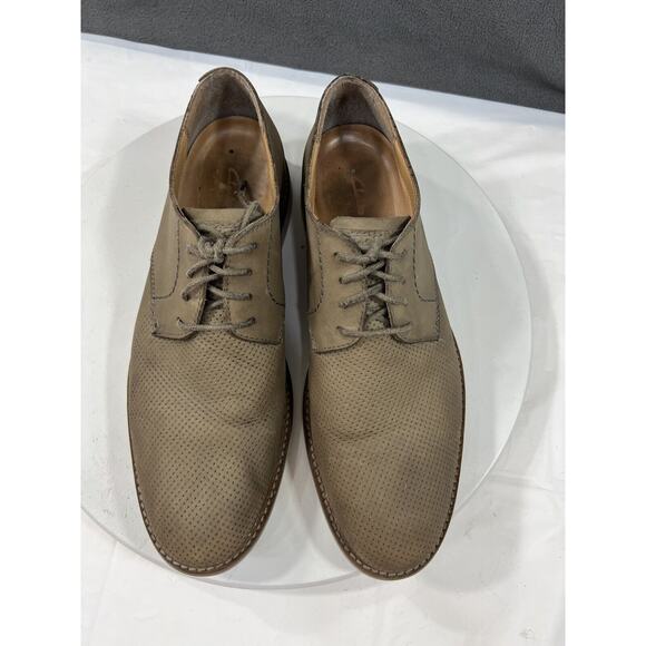 Clarks Atticus Perforated Oxford Shoes Leather Casual Men SZ 11.5 Taupe Lace Up - Picture 7 of 13